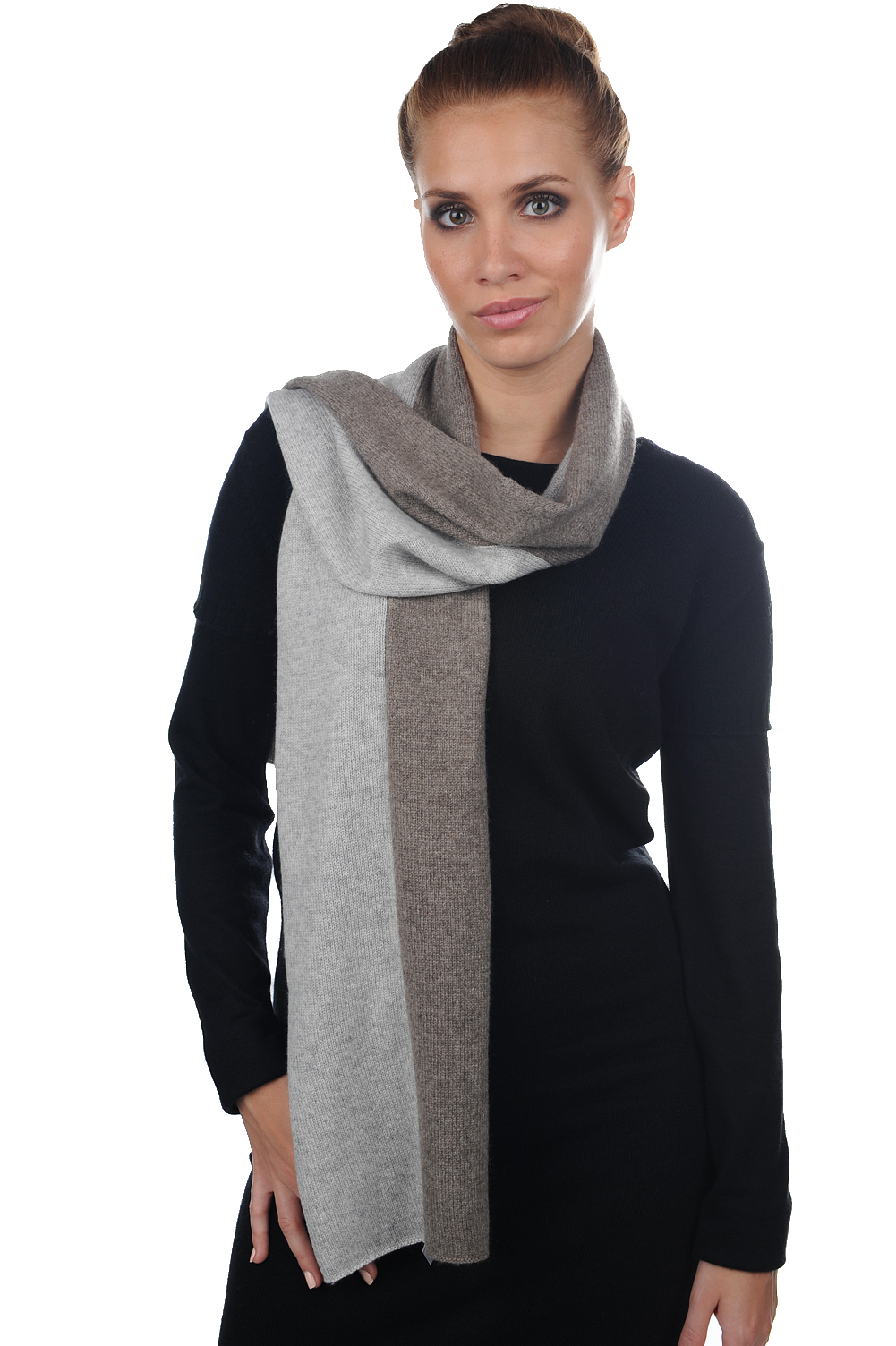Cashmere & Yak accessories scarf mufflers luvo flanelle chine natural grey 164 x 26 cm
